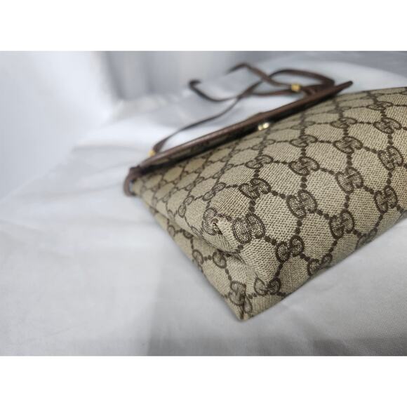 Gucci GG Monogram Supreme Crossbody Bag Brown Leather Trim Vintage - Picture 7 of 16